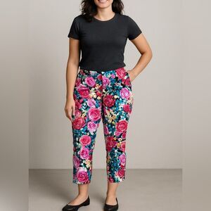 New York & Co. Stretch Colorful Floral Straight Leg Crop Pants Size 14. So fun!